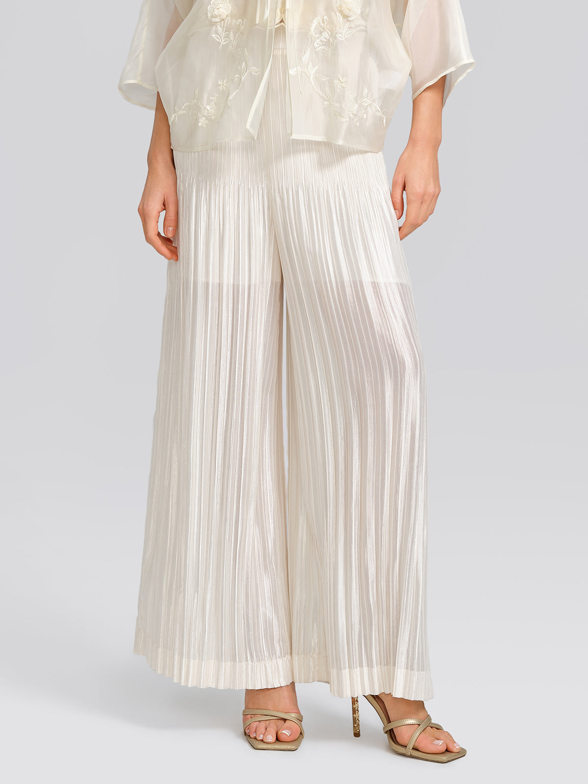 Art Pleated Elastic-Waist Wide-Leg Pants