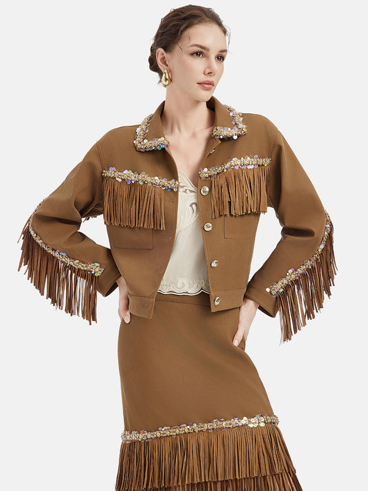 Vintage Brown Suede Fringe Jacket