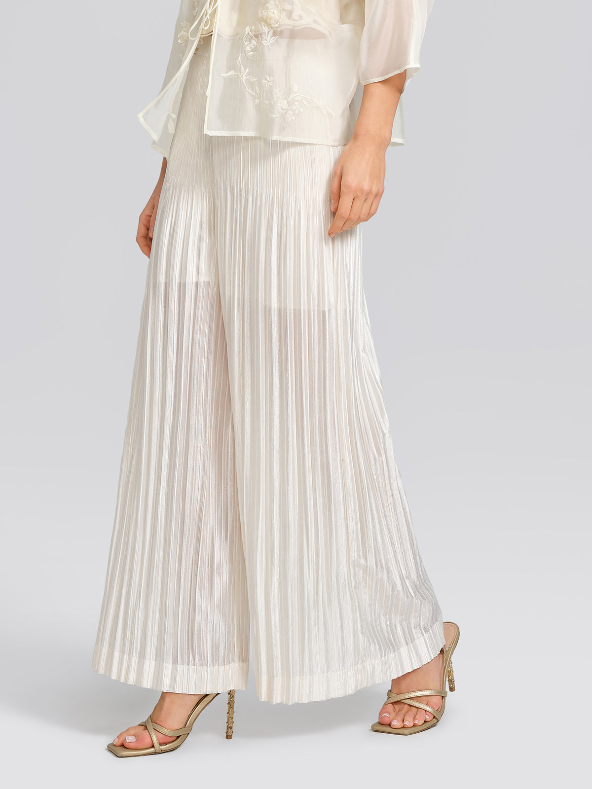 Art Pleated Elastic-Waist Wide-Leg Pants