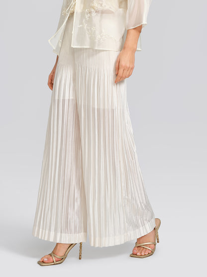 Art Pleated Elastic-Waist Wide-Leg Pants