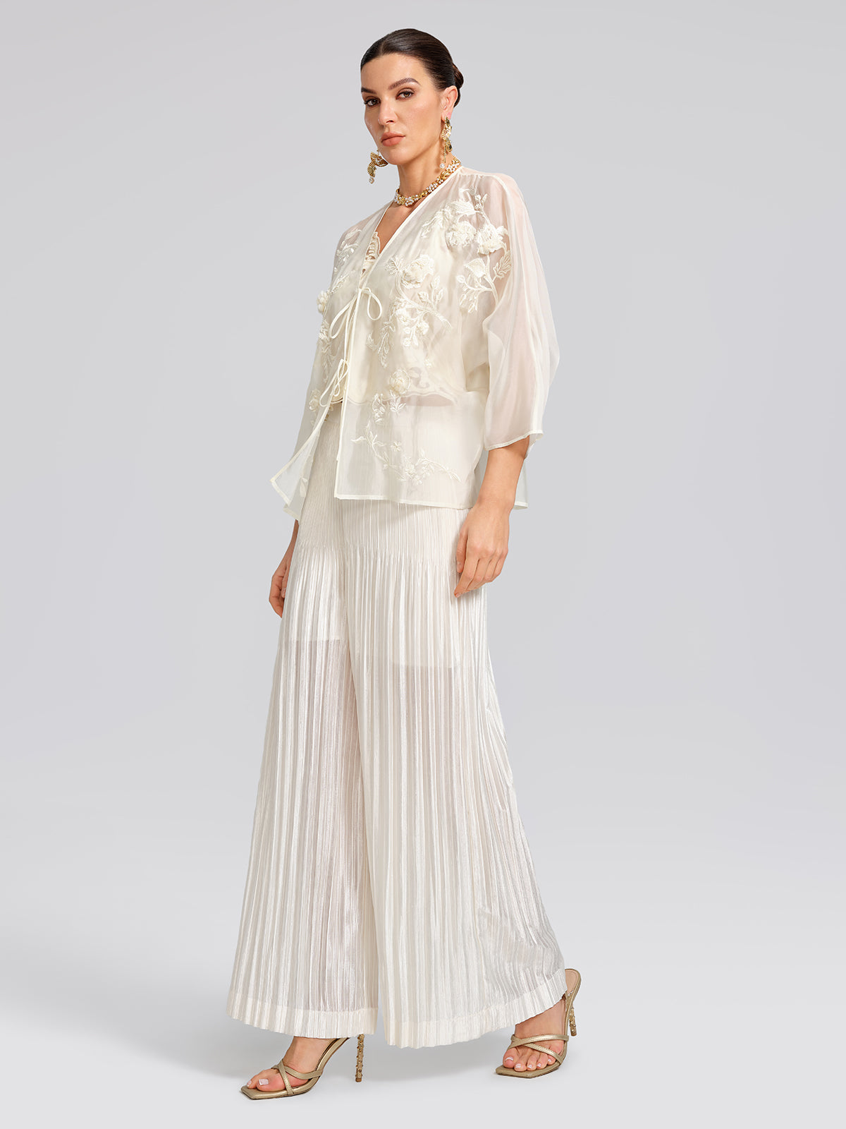 Art Pleated Elastic-Waist Wide-Leg Pants