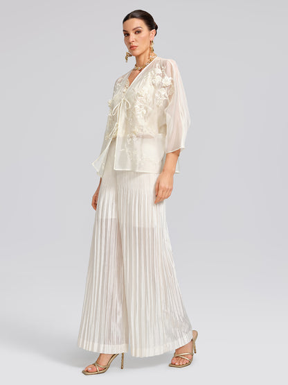 Art Pleated Elastic-Waist Wide-Leg Pants