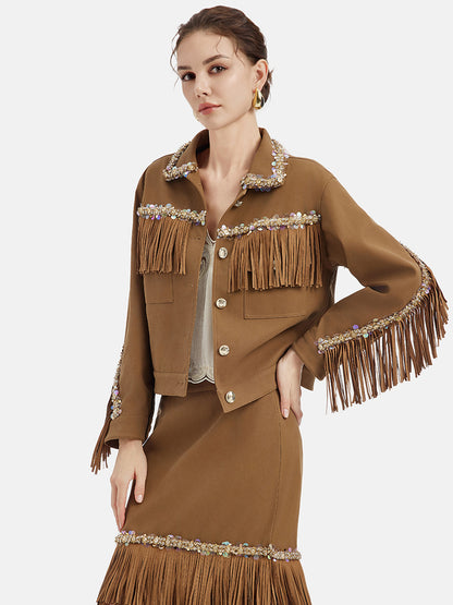 Vintage Brown Suede Fringe Jacket