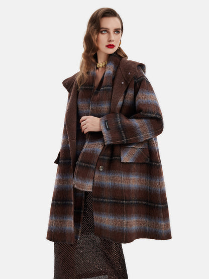 Bolivian Wool Checked Hooded Coat