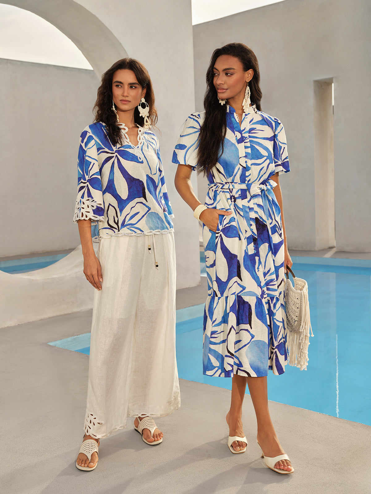 Linen Cutout Embroidered Straight-Leg Pants