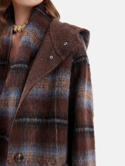 Bolivian Wool Checked Hooded Coat