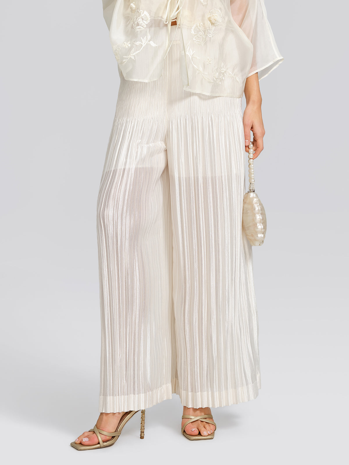 Art Pleated Elastic-Waist Wide-Leg Pants