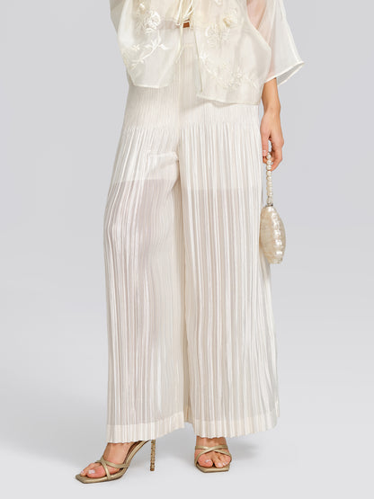 Art Pleated Elastic-Waist Wide-Leg Pants