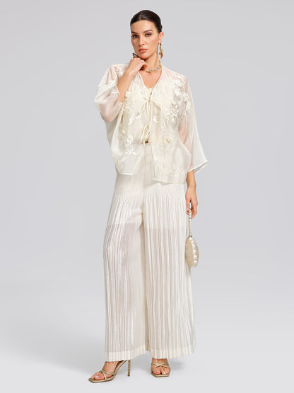 Art Pleated Elastic-Waist Wide-Leg Pants