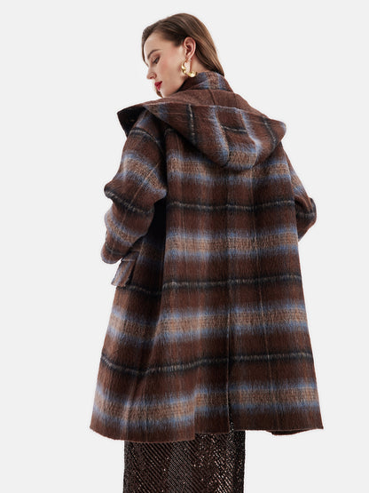 Bolivian Wool Checked Hooded Coat