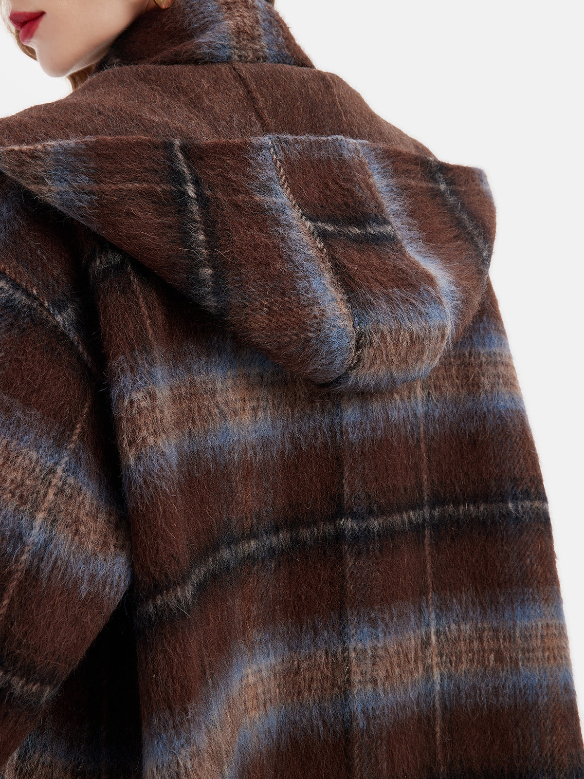 Bolivian Wool Checked Hooded Coat