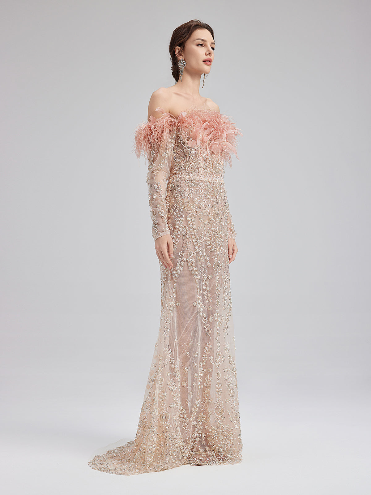 French Feather-Beaded Mermaid Gown