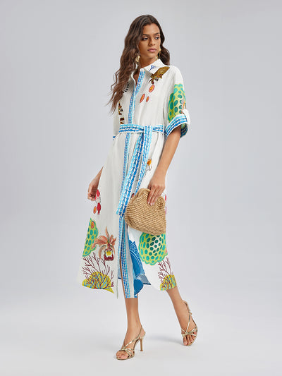 Breathable Natural Linen Printed Dress