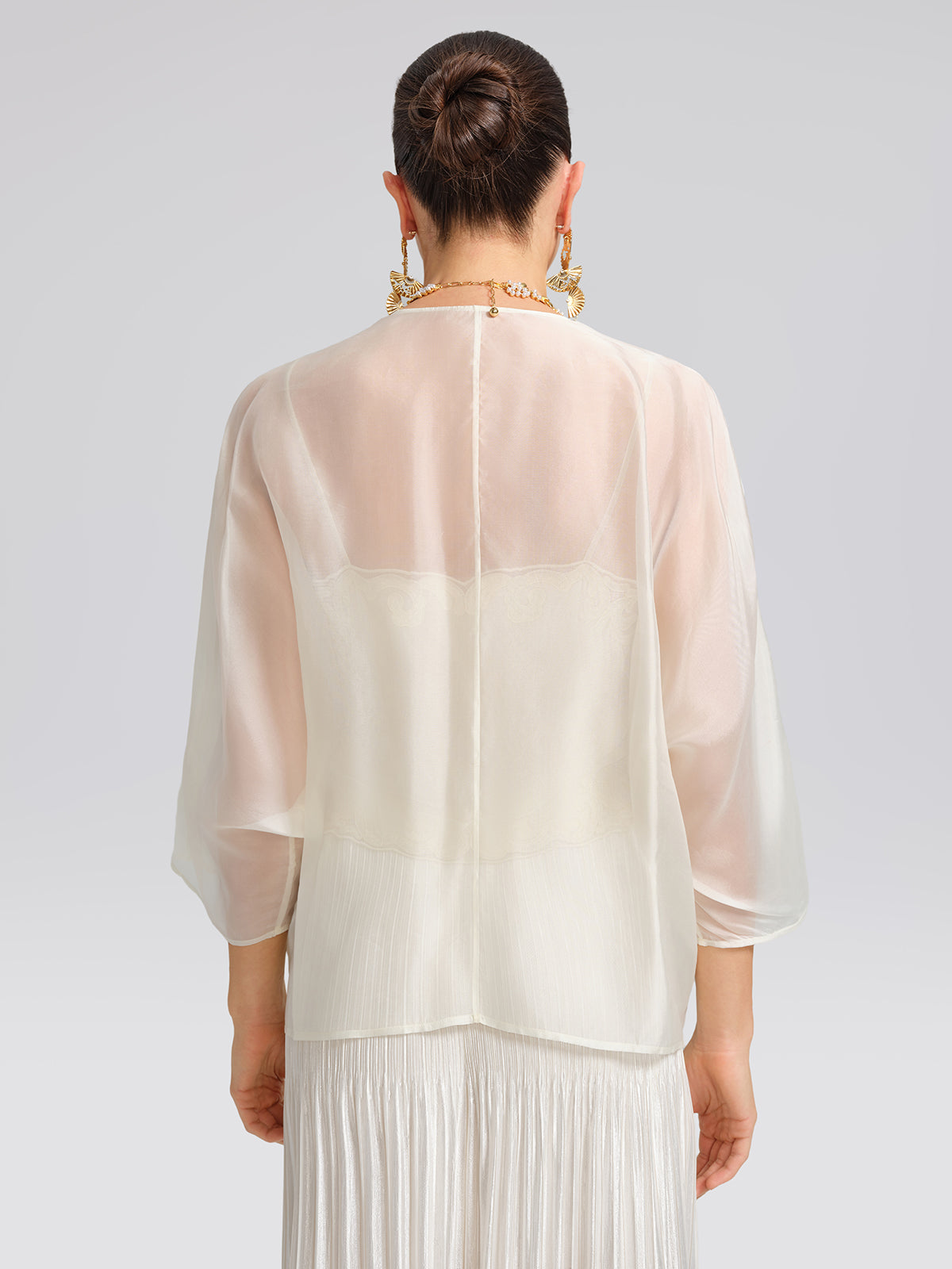 Embroidered Beaded Organza Batwing Shawl