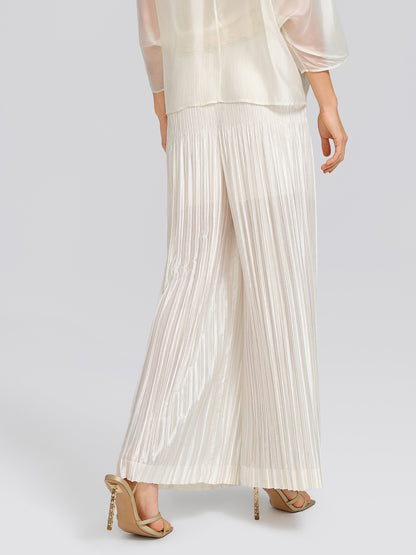 Art Pleated Elastic-Waist Wide-Leg Pants