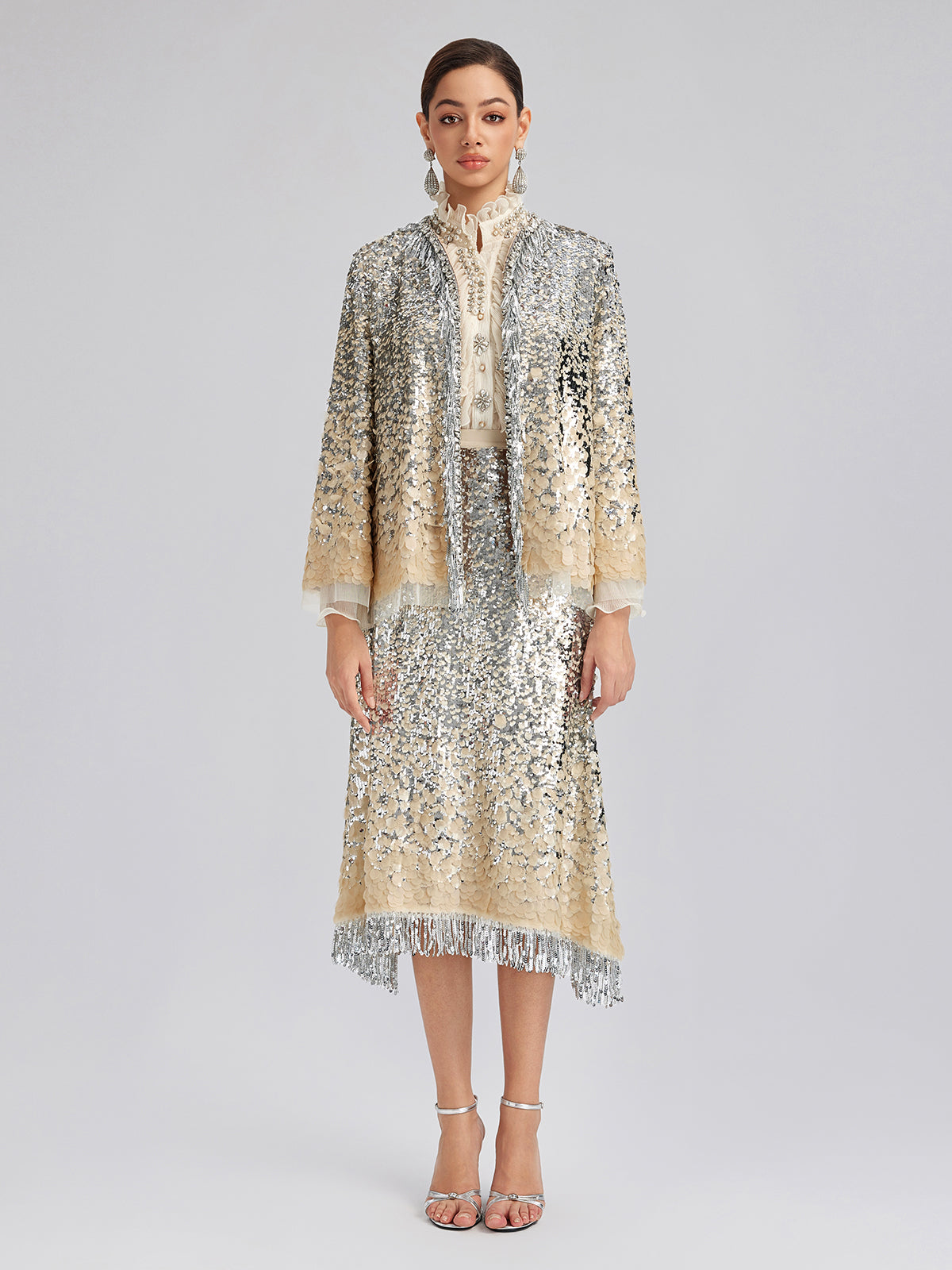 Luxurious Beaded Ombre Fringe Jacket