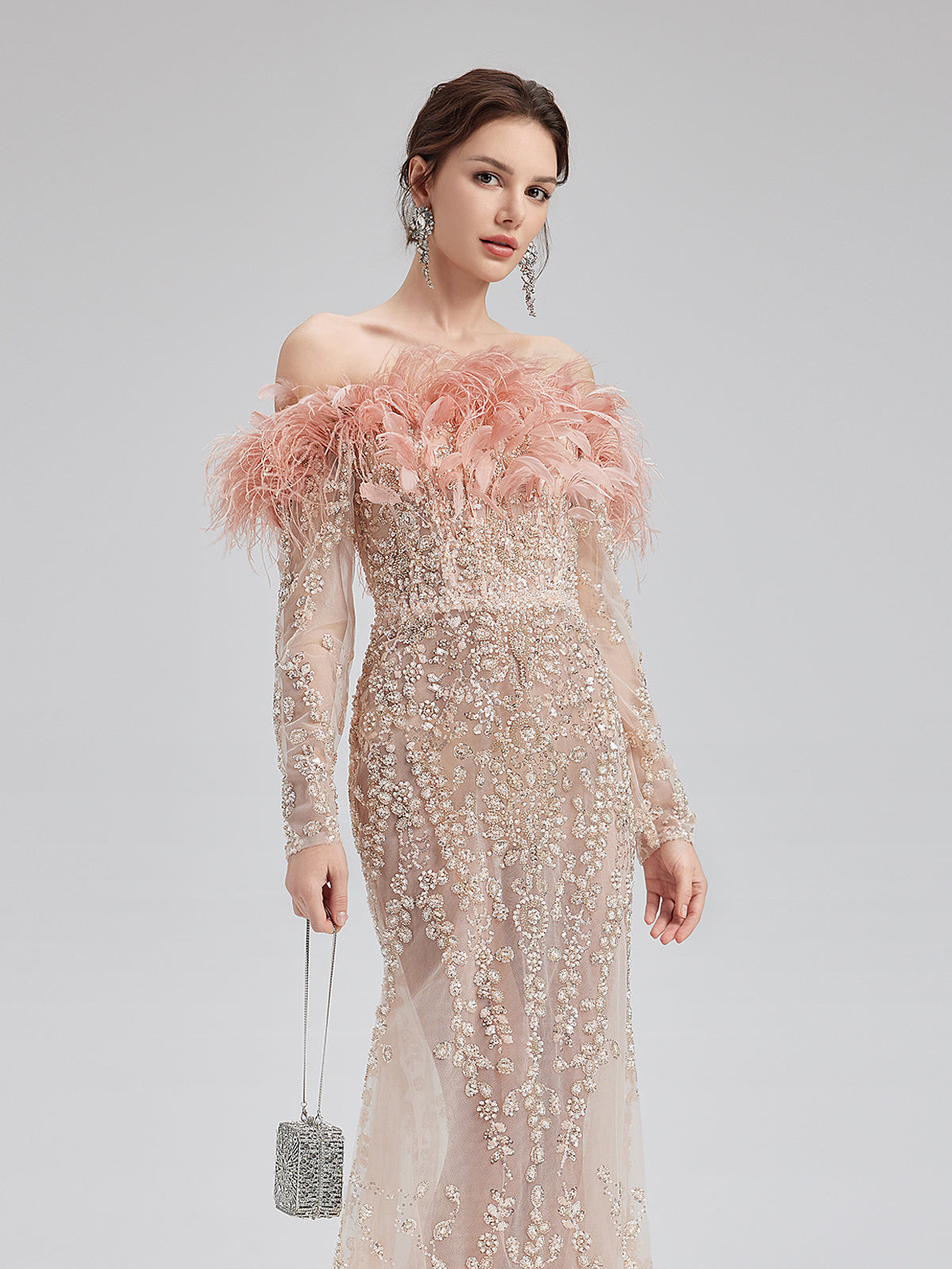 French Feather-Beaded Mermaid Gown