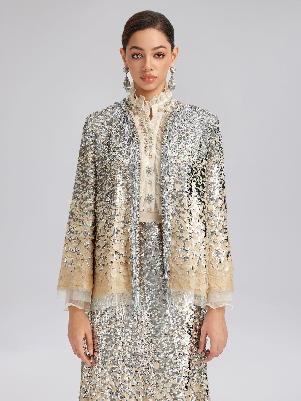 Luxurious Beaded Ombre Fringe Jacket