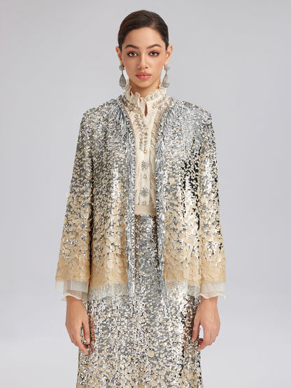 Luxurious Beaded Ombre Fringe Jacket