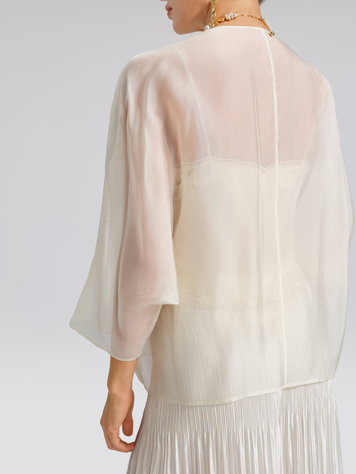 Embroidered Beaded Organza Batwing Shawl