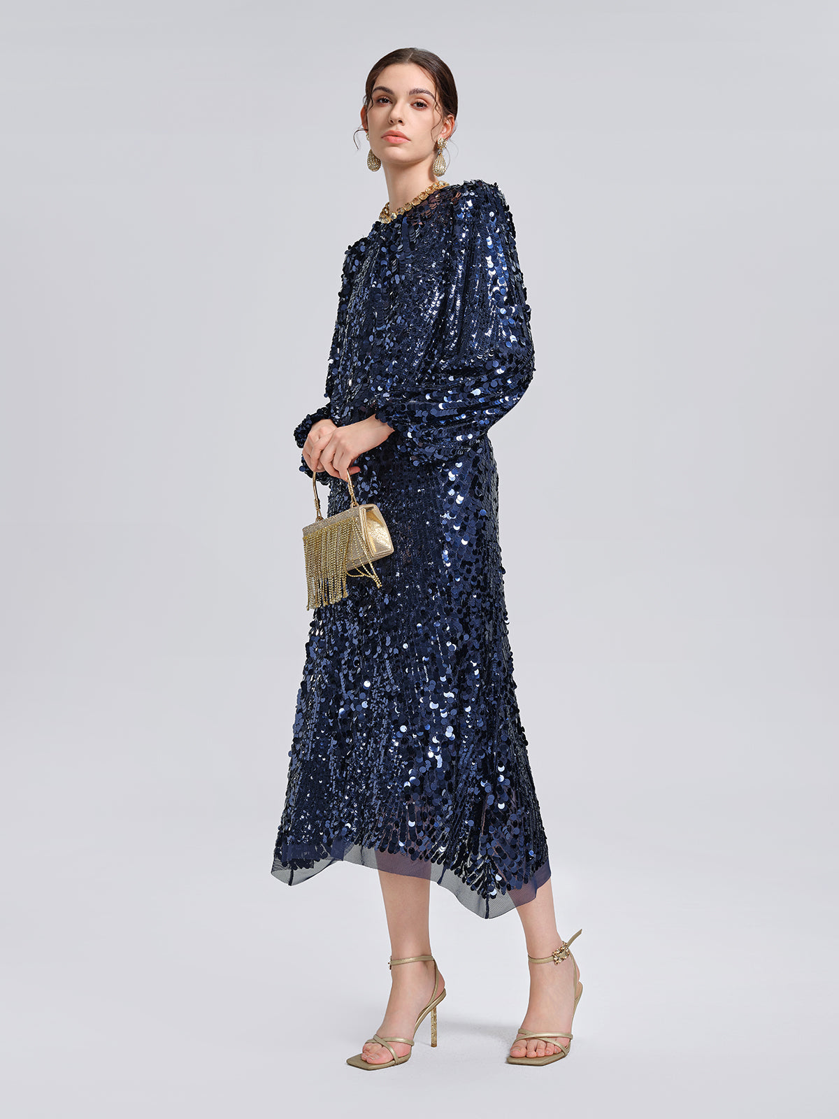 Fish-Scale Sequin Elastic-Waist Skirt