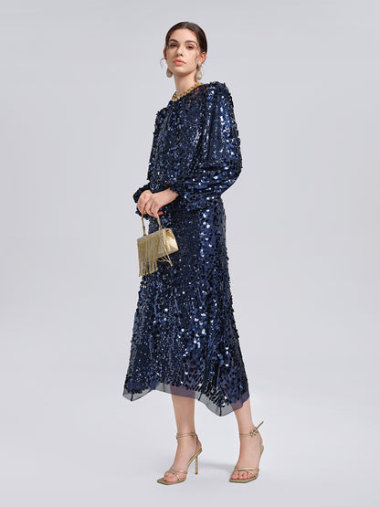 Fish-Scale Sequin Elastic-Waist Skirt