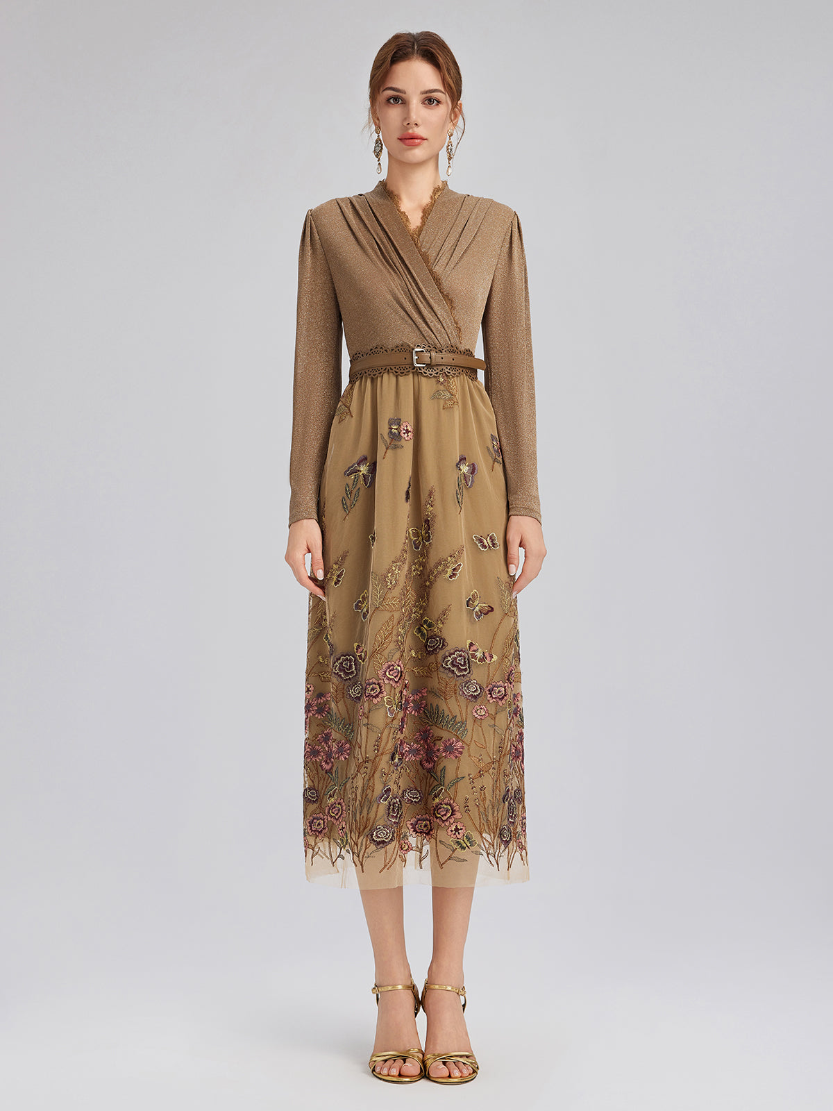 Knit & Tulle Embroidered Dress (Belt Included)