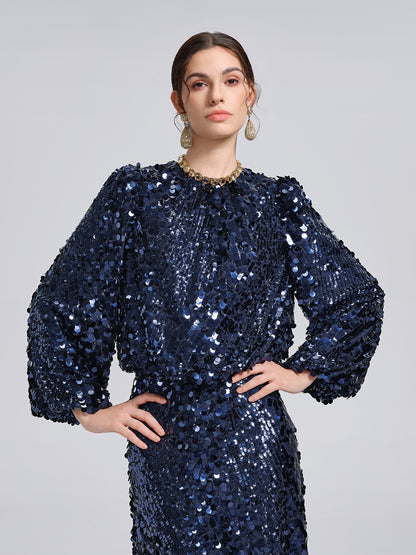 Fish-Scale Sequin Cropped Top