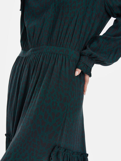 Lazy Romantic Green Leopard V-Neck Dress