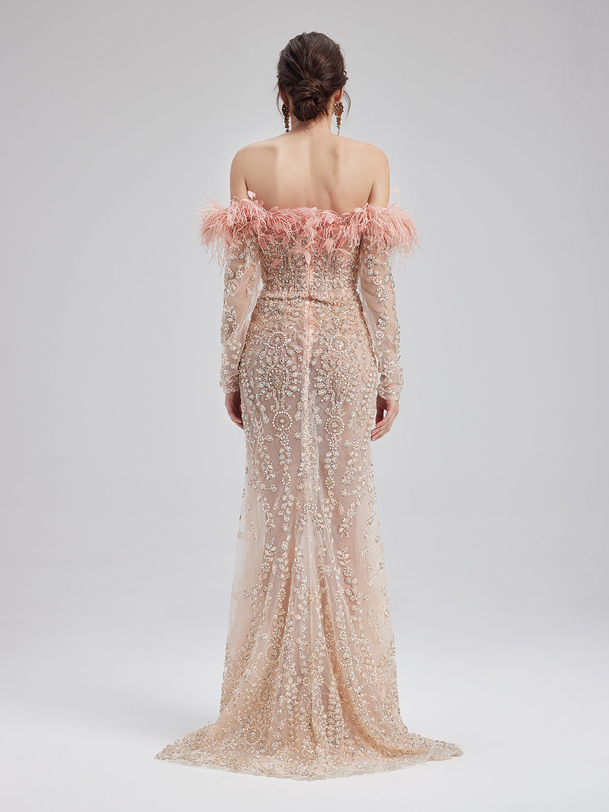 French Feather-Beaded Mermaid Gown