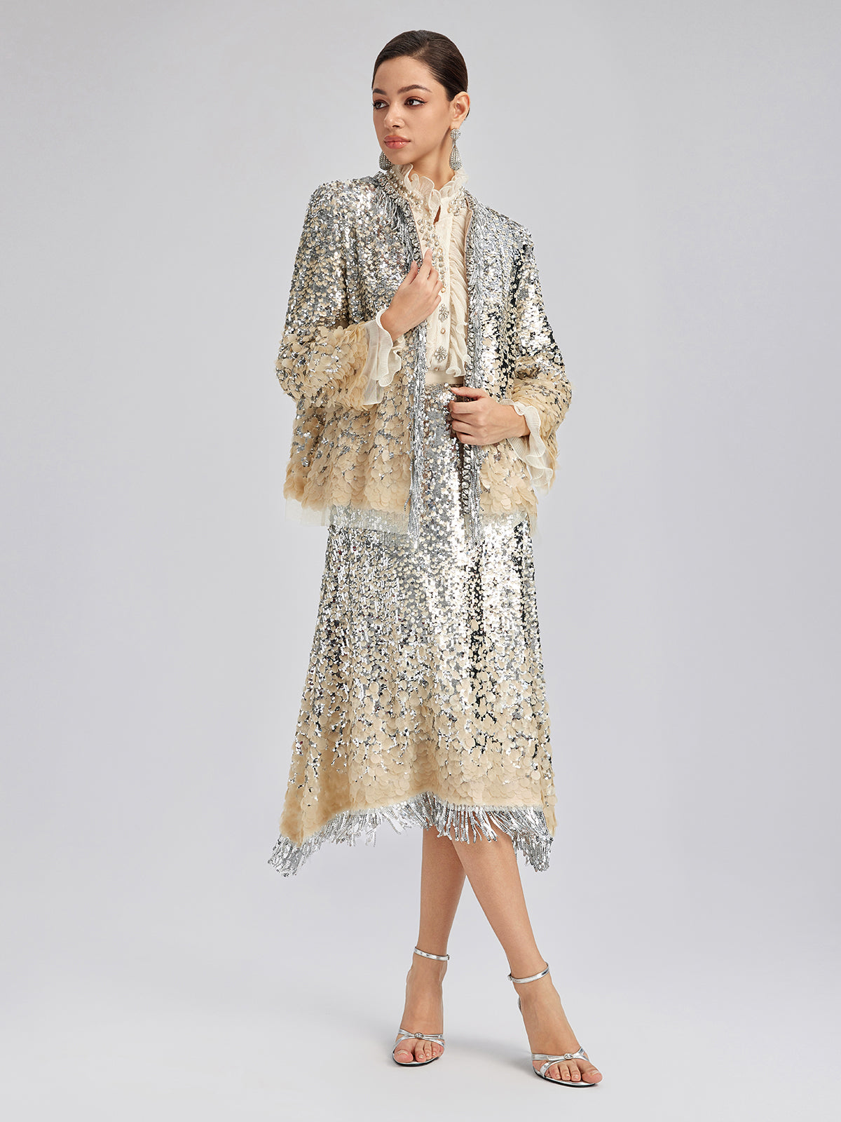 Luxurious Beaded Ombre Fringe Jacket