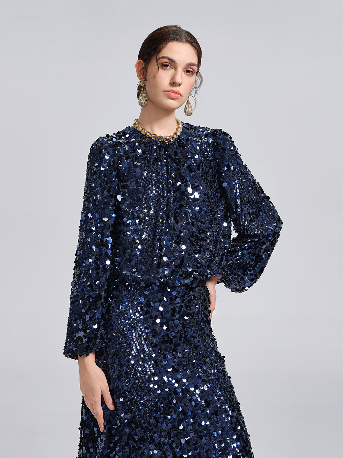 Fish-Scale Sequin Cropped Top