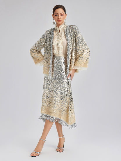 Luxurious Beaded Ombre Fringe Jacket