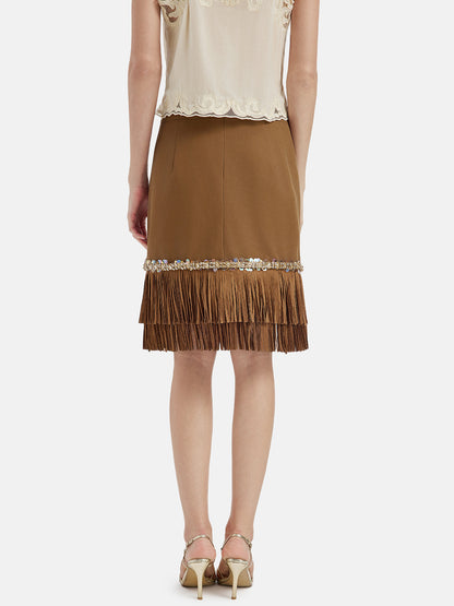 Vintage Brown Suede Fringe Skirt