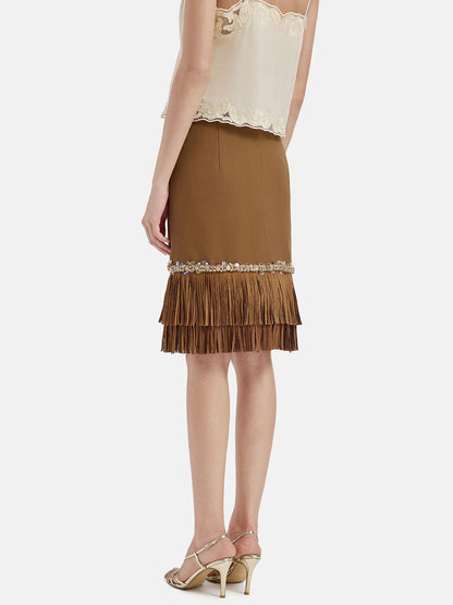 Vintage Brown Suede Fringe Skirt