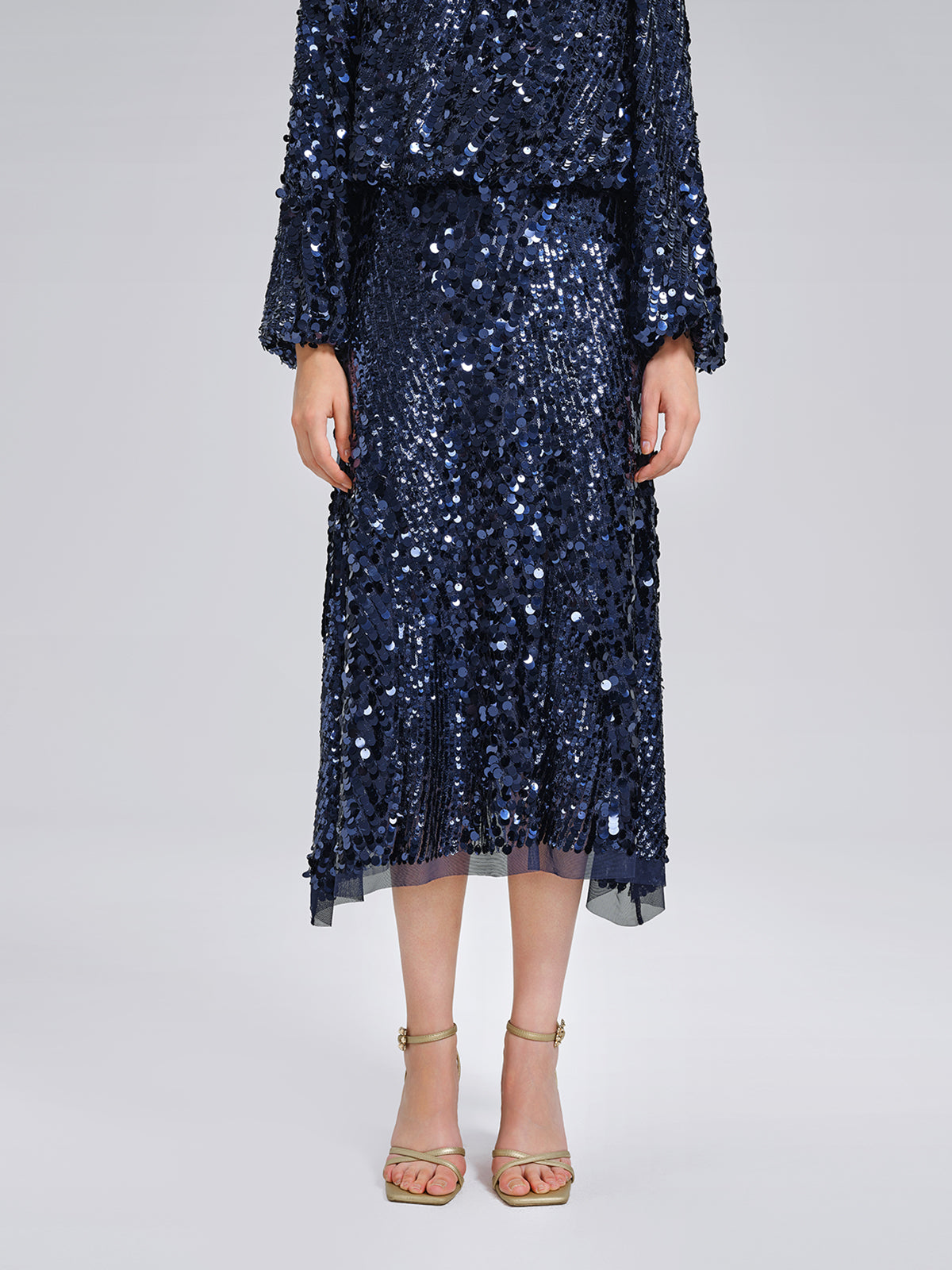 Fish-Scale Sequin Elastic-Waist Skirt