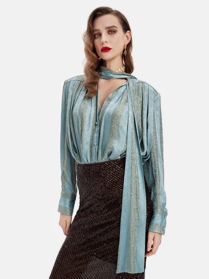 Luxe Gilded Tie-Front Shirt