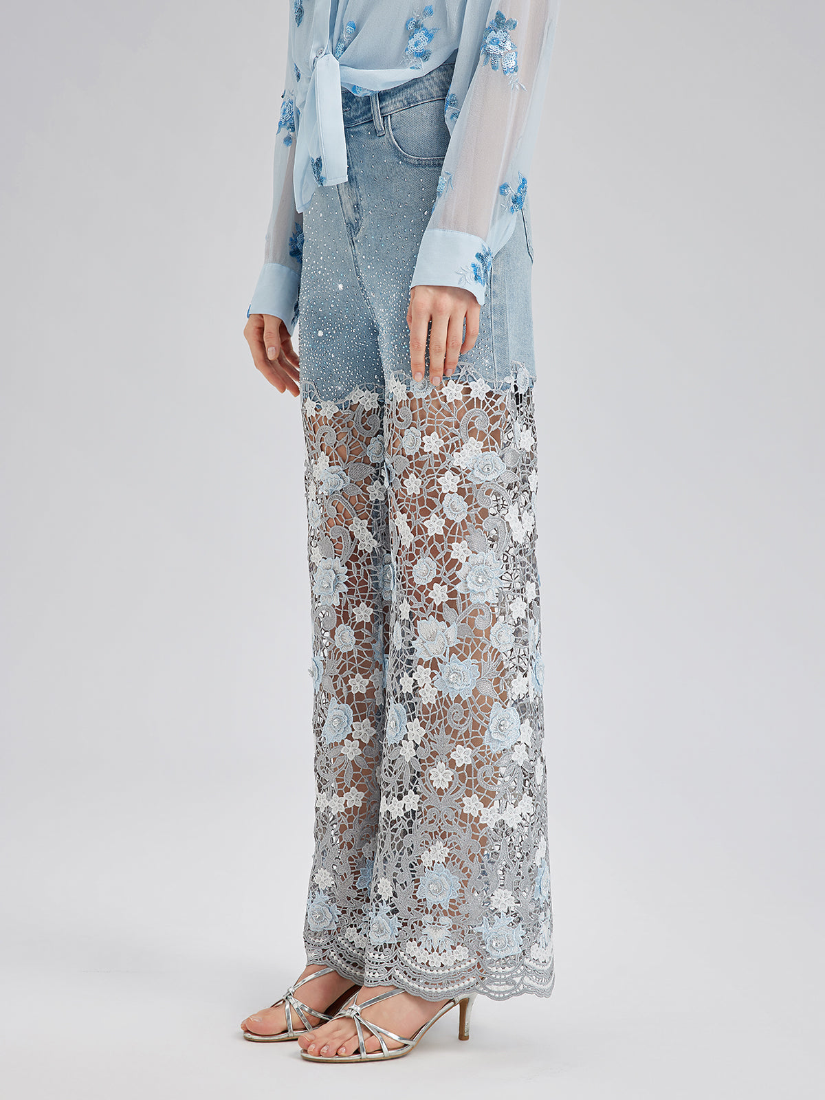 Final Sale | Elegant Rhinestone Lace Denim Jeans