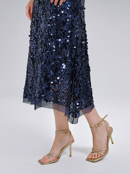 Fish-Scale Sequin Elastic-Waist Skirt