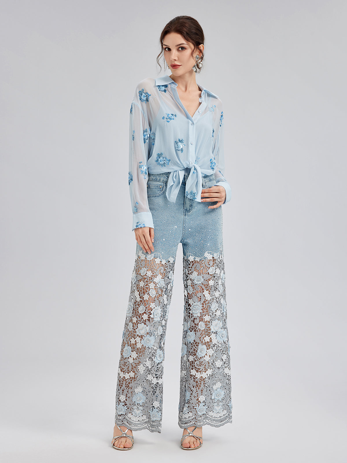 Silk Floral Embroidered Shirt