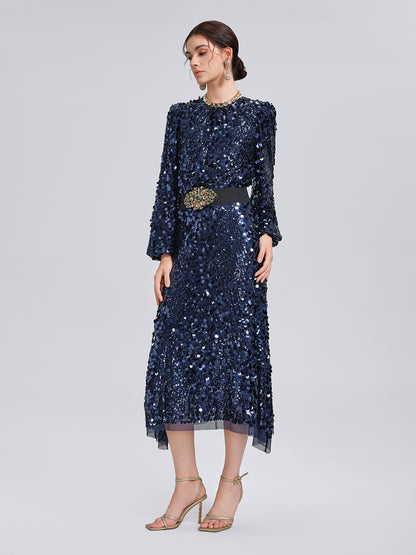 Fish-Scale Sequin Elastic-Waist Skirt