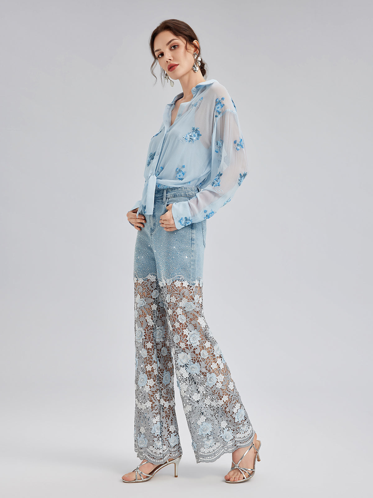 Silk Floral Embroidered Shirt