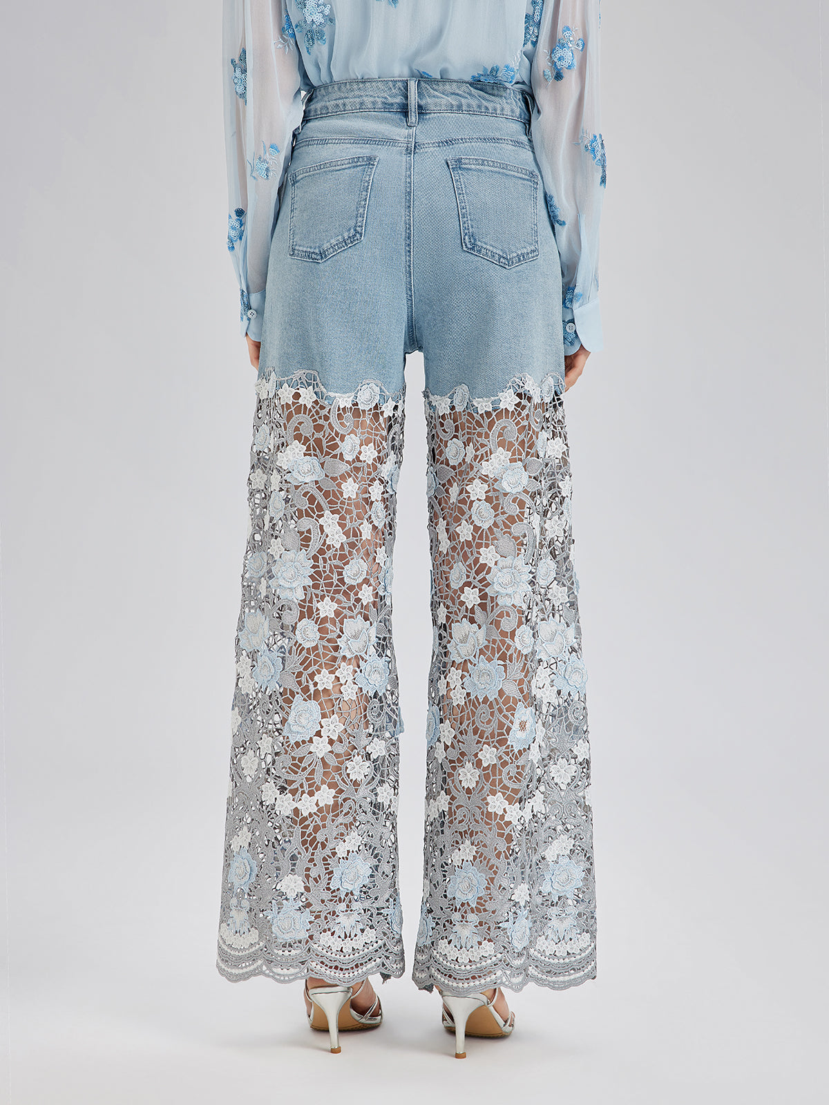 Final Sale | Elegant Rhinestone Lace Denim Jeans