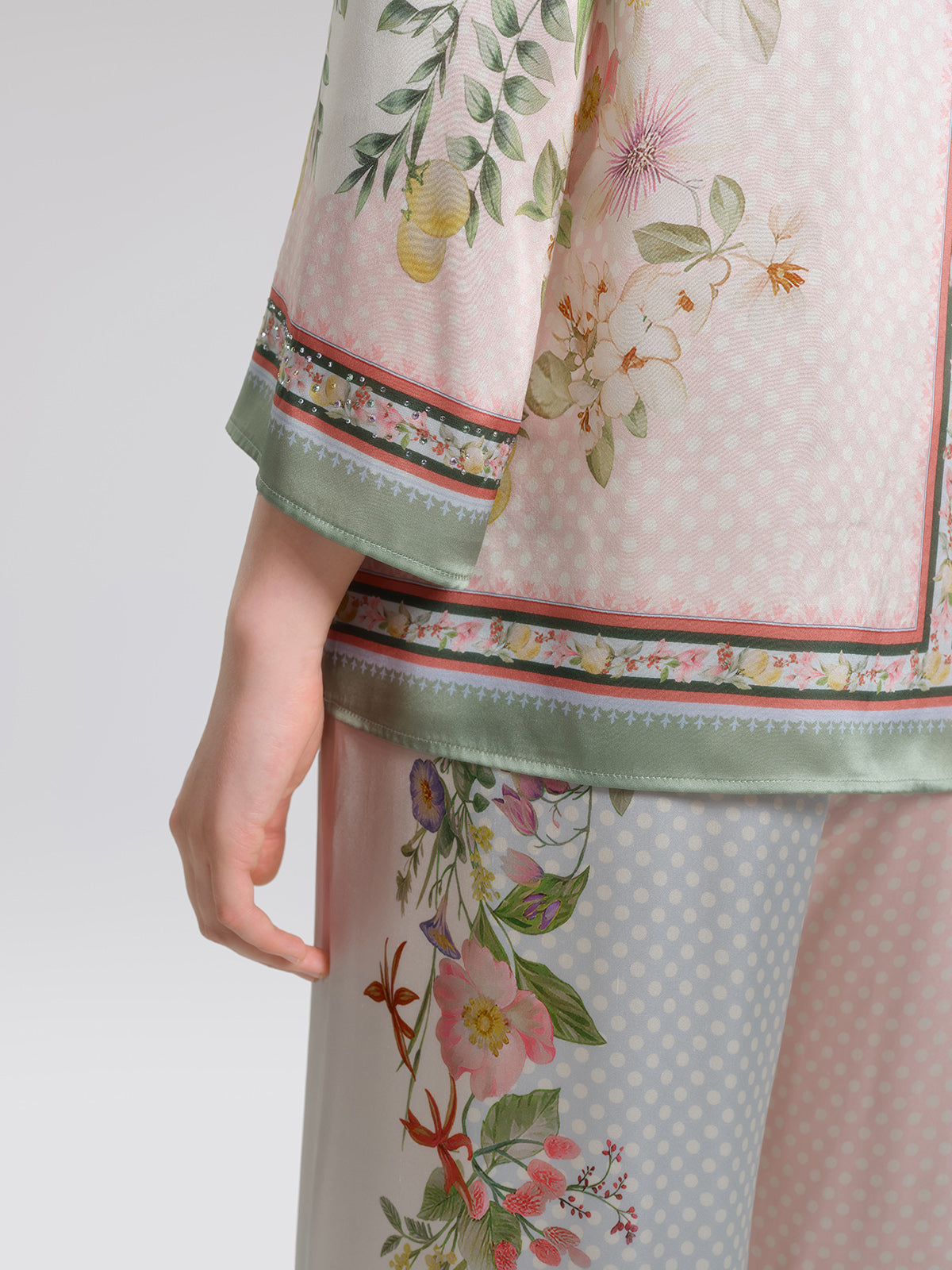100% Silk Vintage Print Three-Quarter Sleeve Shirt
