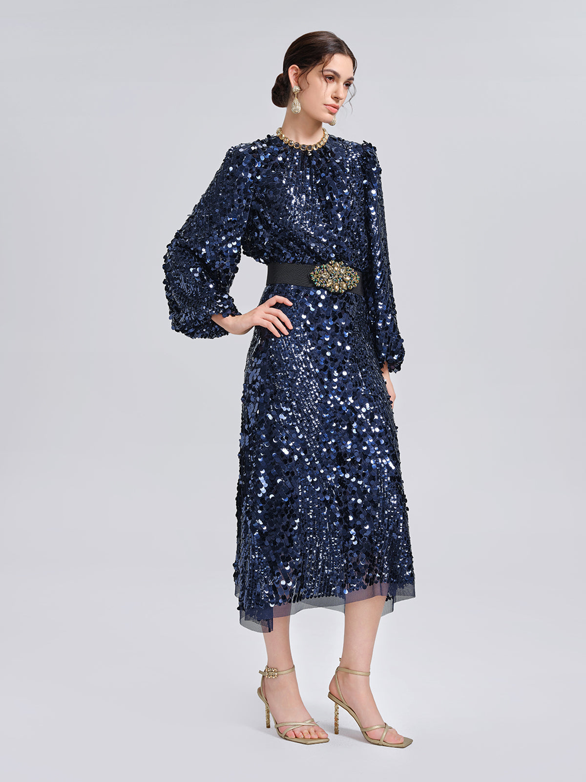 Fish-Scale Sequin Elastic-Waist Skirt