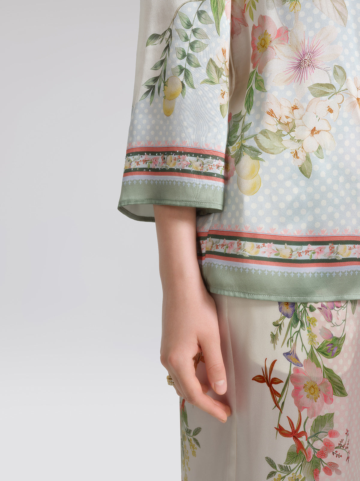 100% Silk Vintage Print Three-Quarter Sleeve Shirt