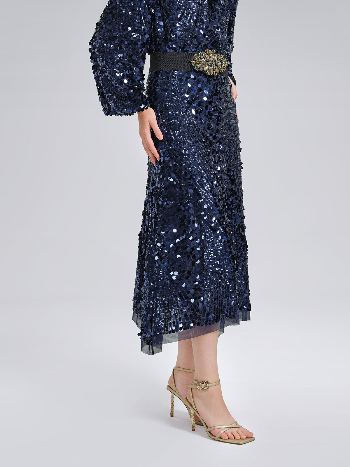 Fish-Scale Sequin Elastic-Waist Skirt