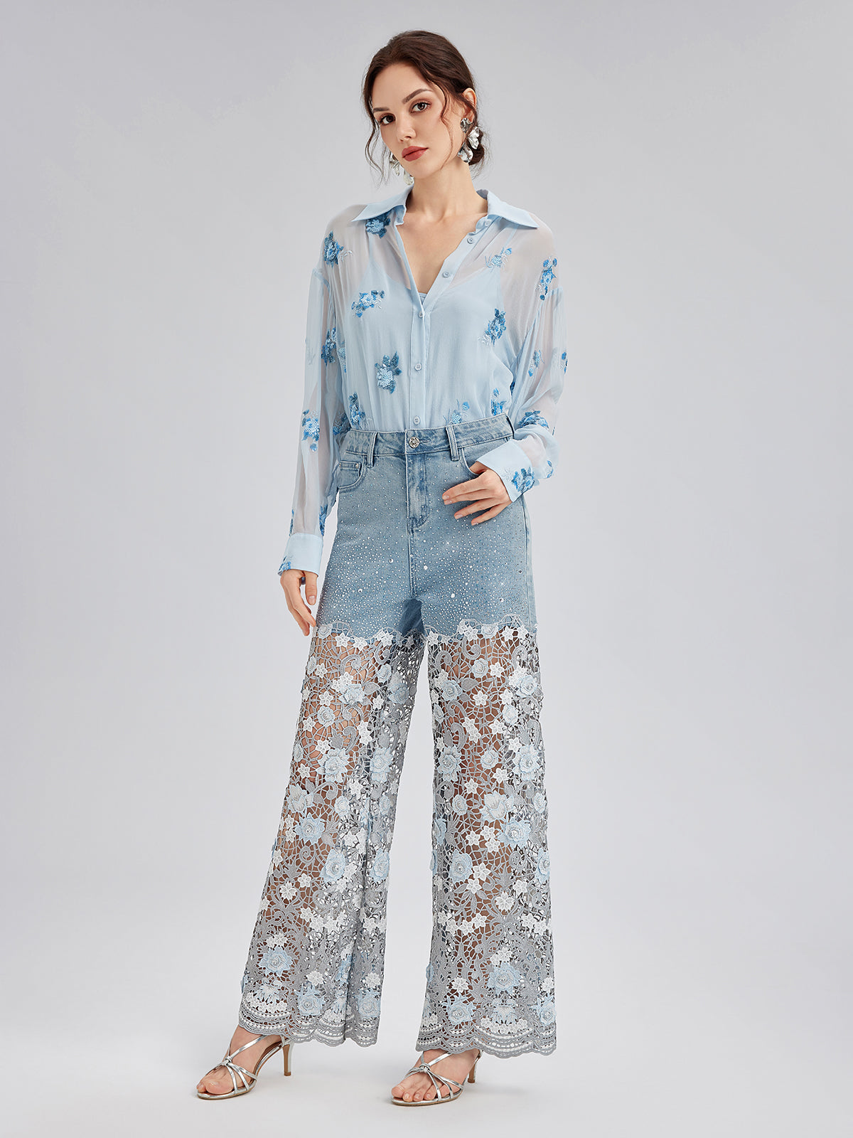 Final Sale | Elegant Rhinestone Lace Denim Jeans