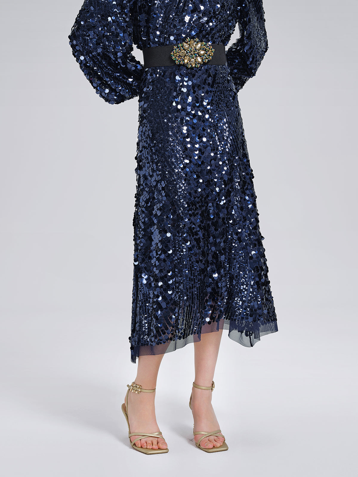 Fish-Scale Sequin Elastic-Waist Skirt