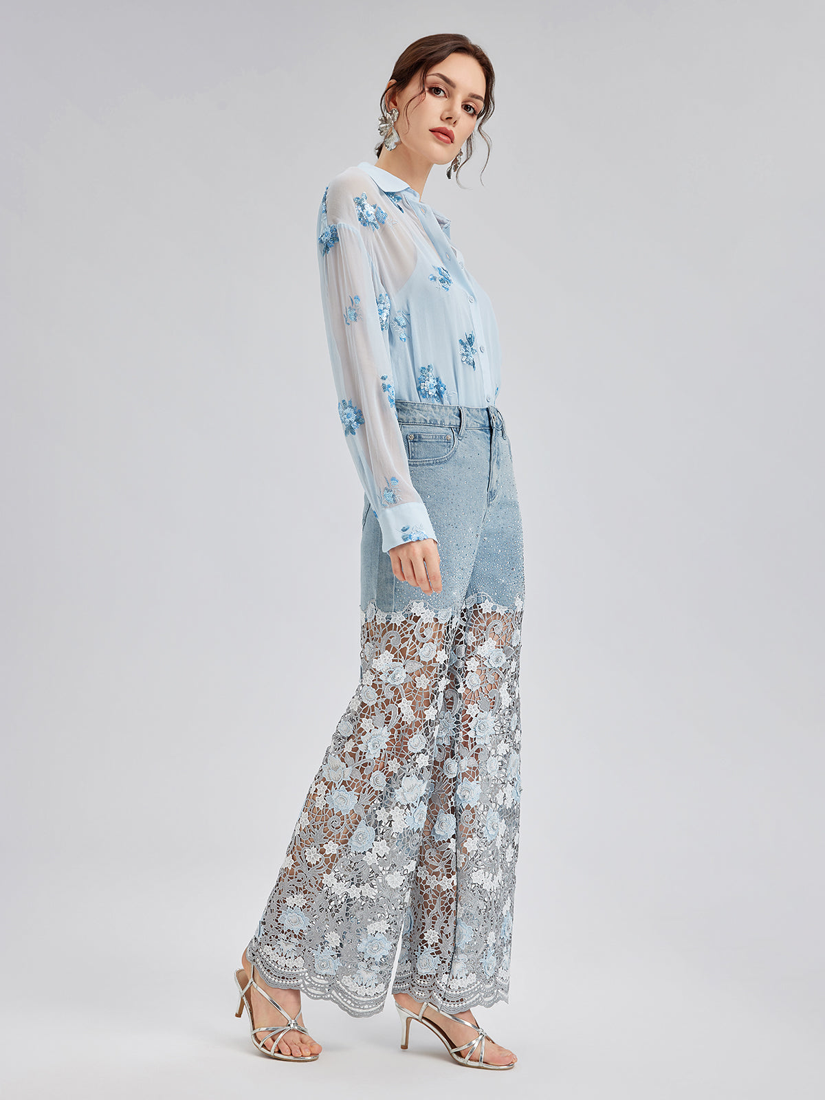 Final Sale | Elegant Rhinestone Lace Denim Jeans